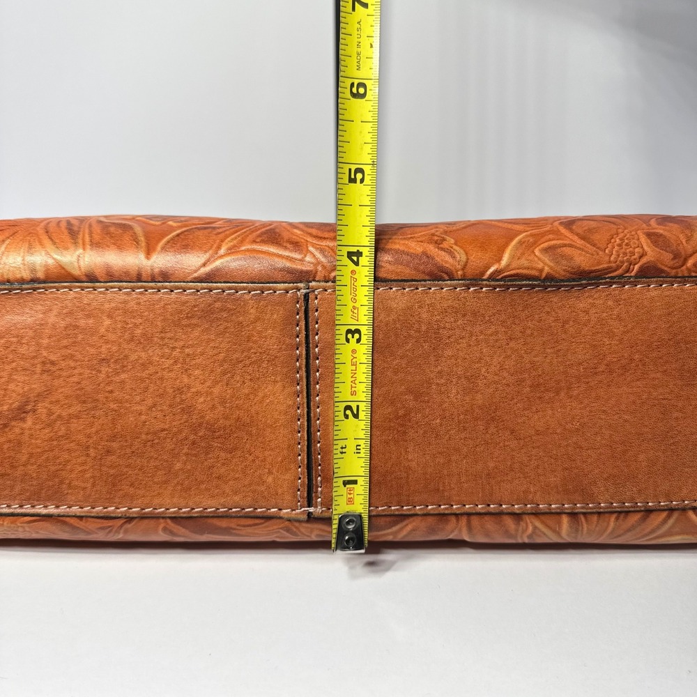 Patricia Nash Ferrara Frame Satchel Bag Tan Floral Embossed Genuine Leather - Picture 11 of 16